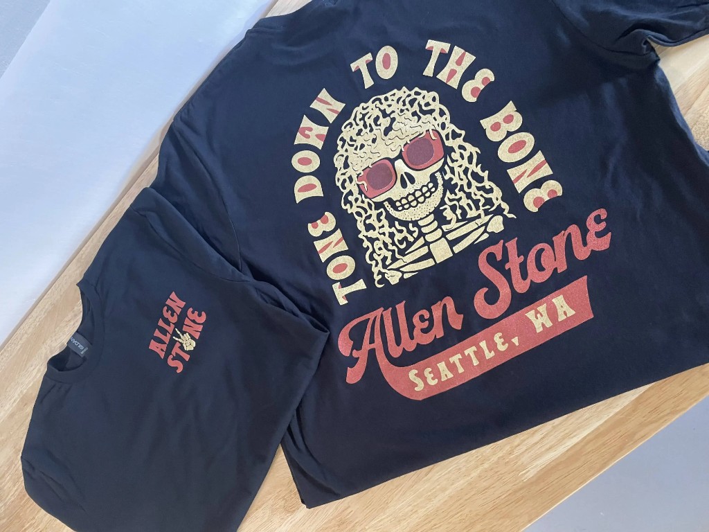 Allen Stone Seattle band tee — vintage gold print on black
