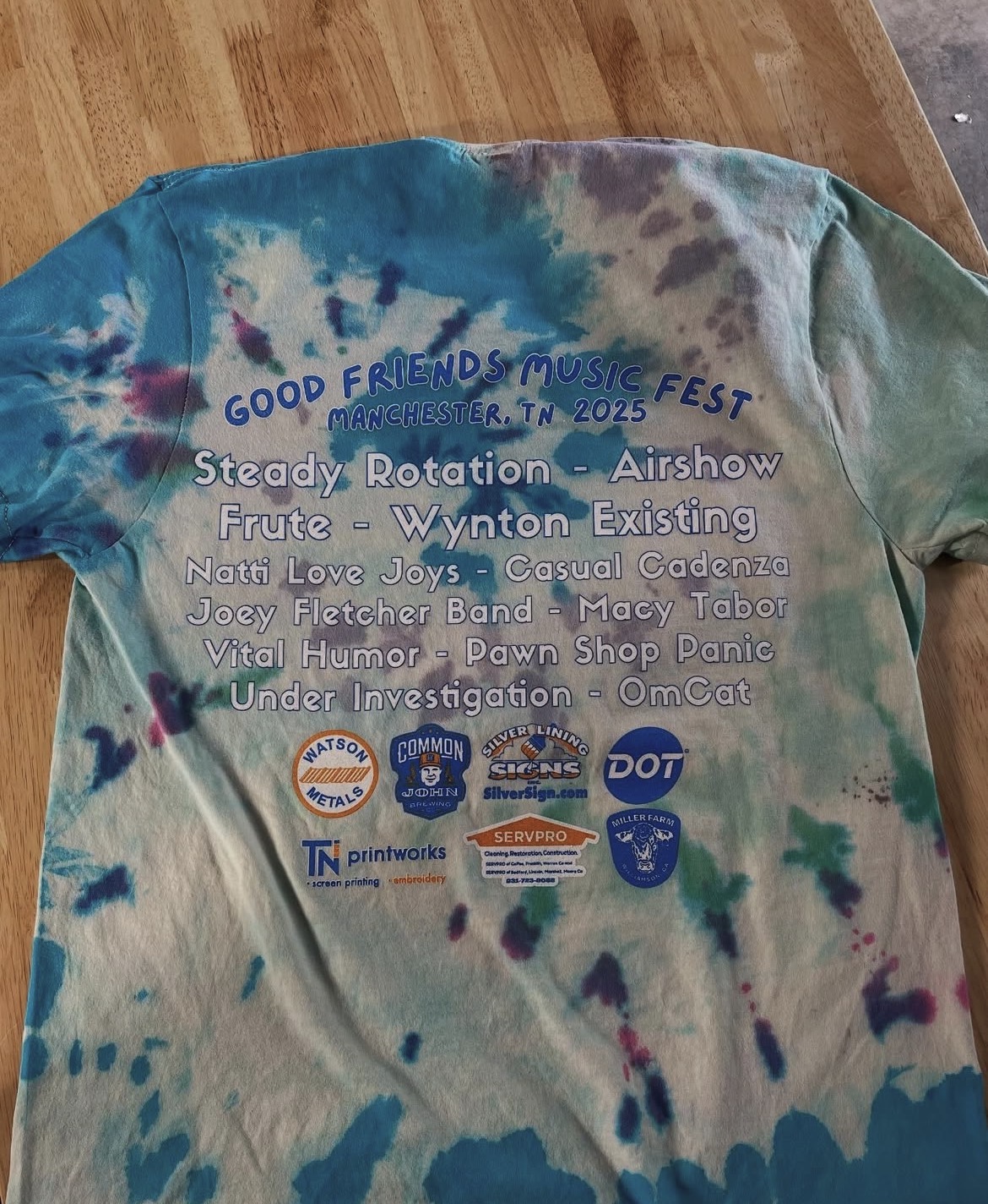 Good Friends Music Fest 2025 Manchester TN tie-dye festival tee with band lineup